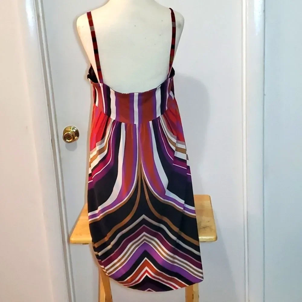 Banana Republic Silk‎ Multi Color Striped Spaghetti Strap Dress Sz 12